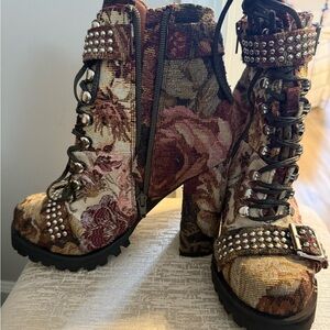 Tapestry Studded Ankle Boots